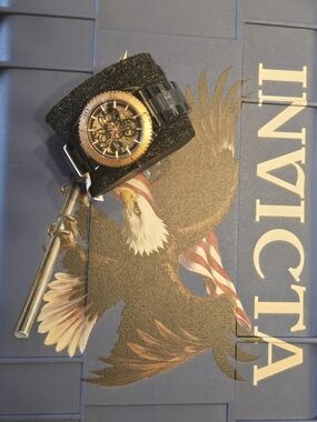 Invicta Men's Two-Tone Skeleton Watch - Black & Rose Gold Accents